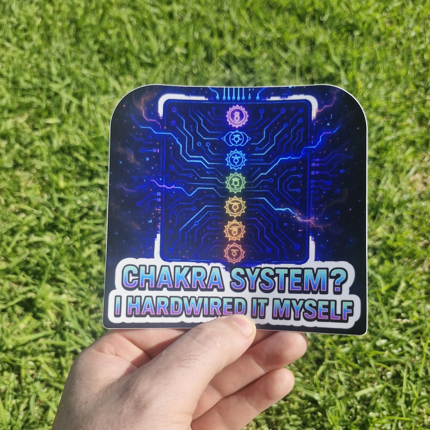 Chakra System? I Hardwired It Myself, Bro | Spiritual Tech Sticker | Energetic Upgrade Vinyl Decal | Trippy Esoteric Humor | ShopCelestique