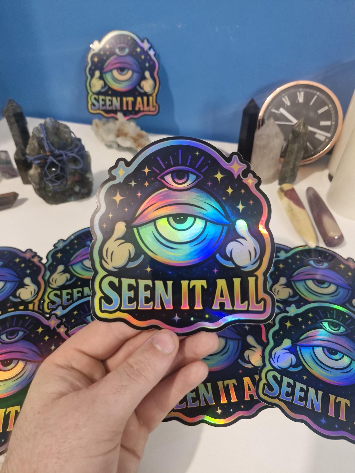 Cosmic Duo – Holographic Alien & All-Seeing Eye Sticker Pack | Funny Trippy Stickers for Water Bottles, Laptops, Journals