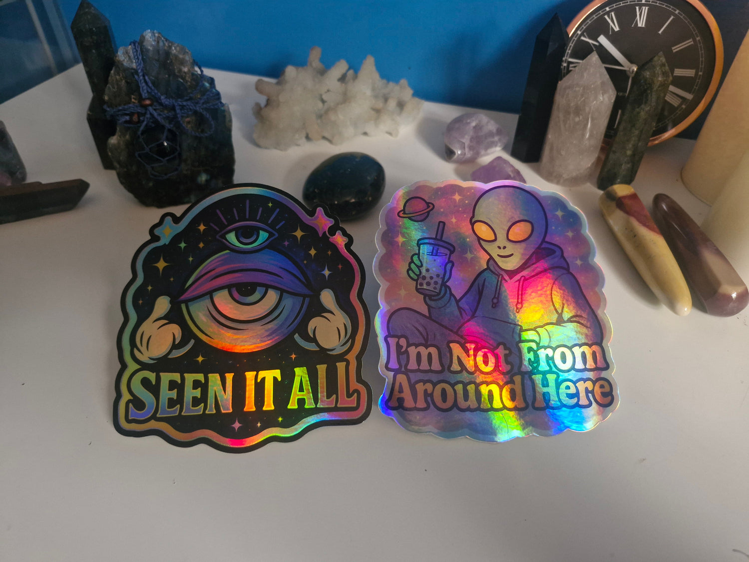 ✨ Cosmic Duo: Alien & All-Seeing Eye Stickers
