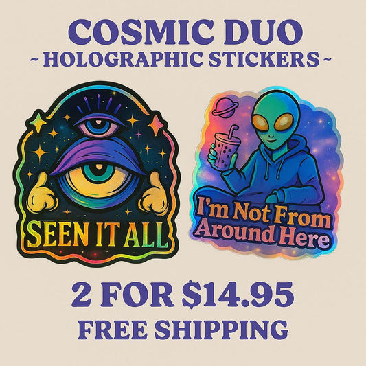 Galactic Shenanigans Sticker Bundle • 5-Piece Cosmic Sticker Pack • Funny Spiritual Stickers • Trippy Meditation Stickers
