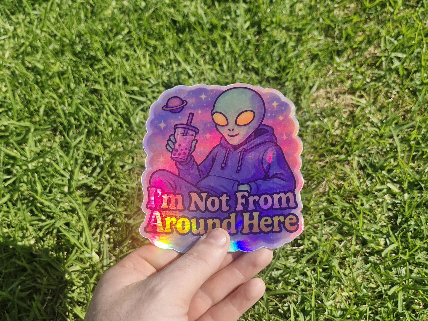 Cosmic Duo – Holographic Alien & All-Seeing Eye Sticker Pack | Funny Trippy Stickers for Water Bottles, Laptops, Journals