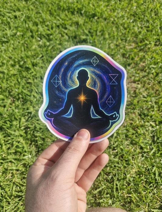 Cosmic Meditation Sticker – Matte Die-cut Vinyl | Spiritual Meditation Art | Celestial Energy Sticker | Laptop & Journal Decor