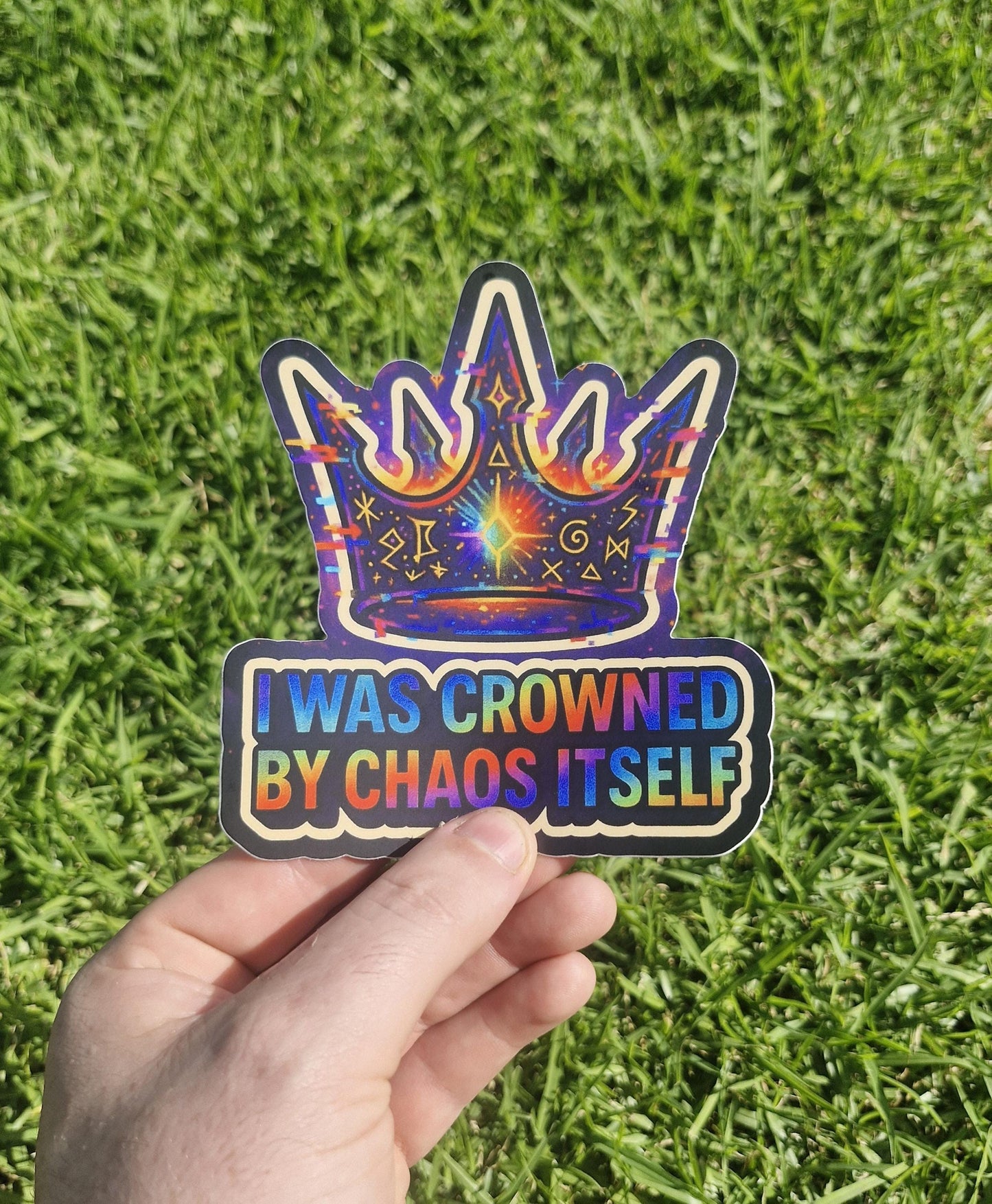 I Was Crowned by Chaos Itself | Celestial Punk Sticker | Cosmic Royalty Vinyl Decal | Funny Weirdcore Chaoscore Vibes | ShopCelestique